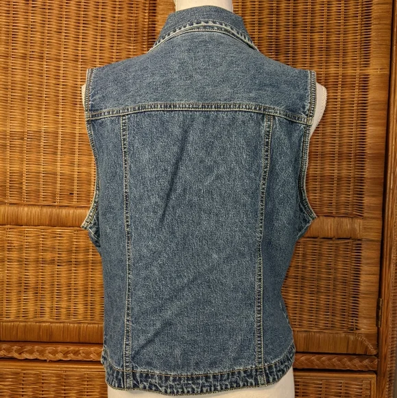 Vintage Bill Blass Blue Floral Embroidered Rhinestone Embellished Denim Vest M - Picture 3 of 4